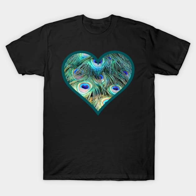 Peacock Feather Heart T-Shirt by bumblefuzzies